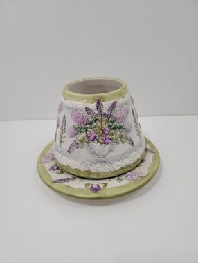 Yankee Candle Purple Green White Lilac Blossoms Small Shade Topper And Plate
